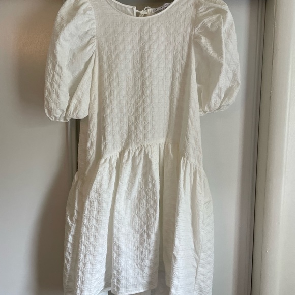 English Factory Back Tie Jacquard Puff Dress White Medium - Picture 7 of 7